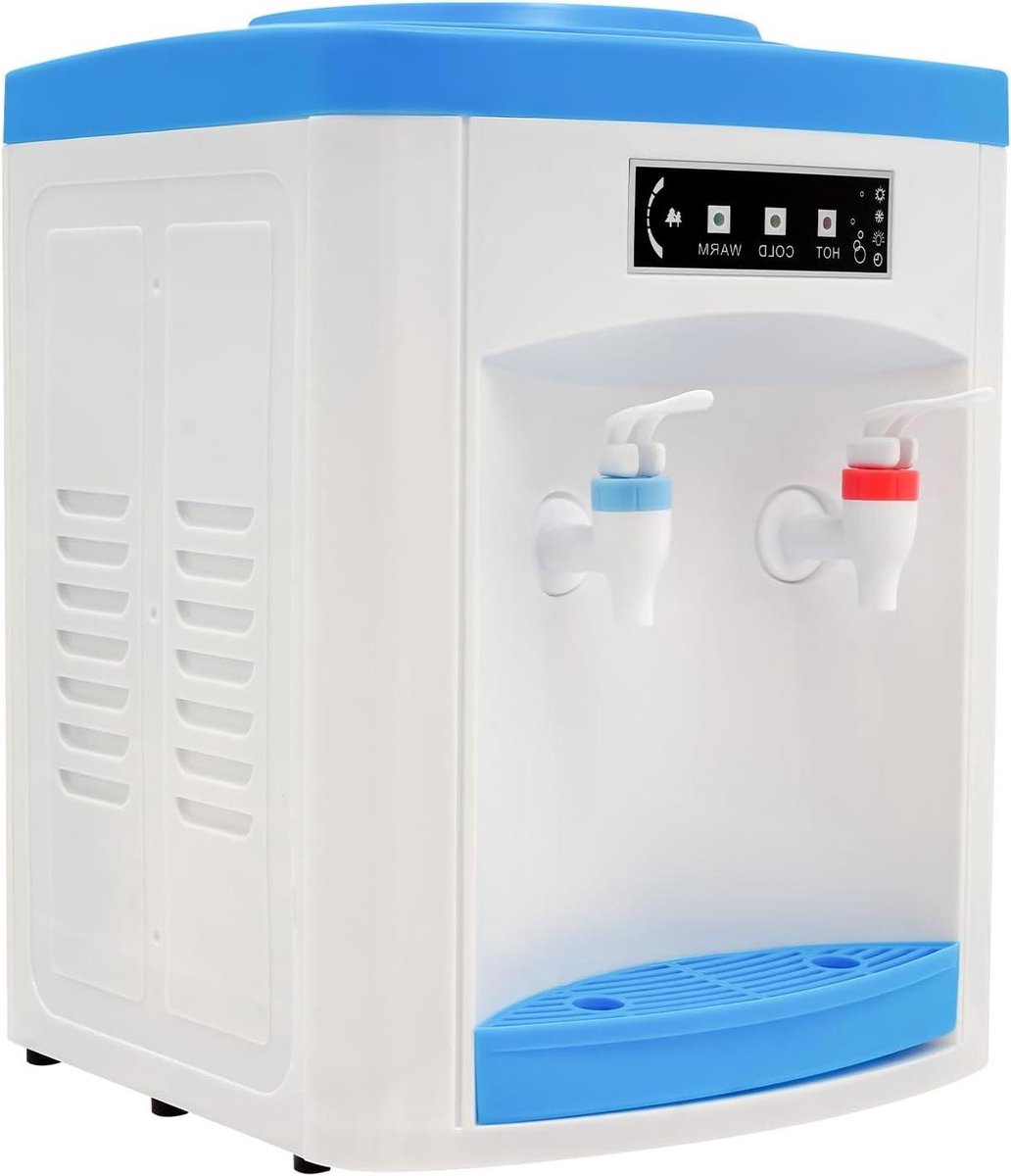Waterdispenser - Tafelmodel Koeler - Direct Warm Koud - Roestvrijstalen Voering - Geschikt 19L - Wit Blauw
