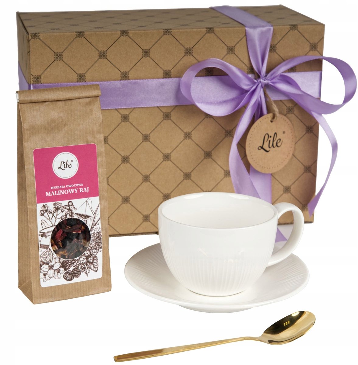Luxe Kerstset: Porseleinen kop en schotel 245 ml met goudkleurige lepel