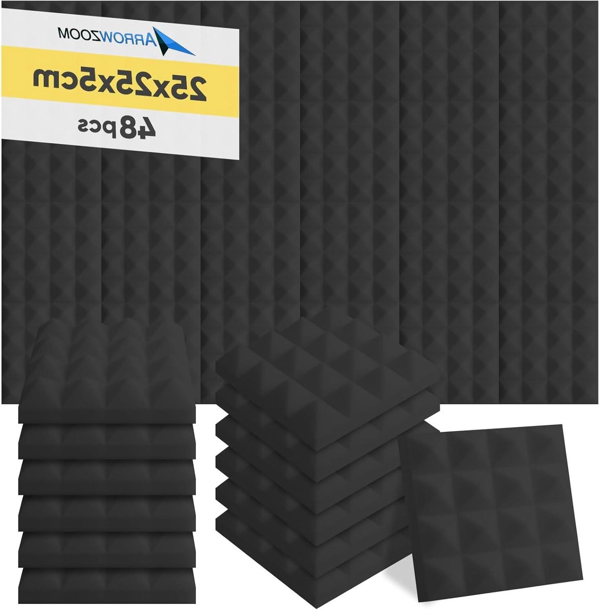 Akoestische platen - Noppenschuim isolatie - Geluidsverbetering ruimtes - Brandvertragend materiaal - 48 stuks 25cm - Zwart