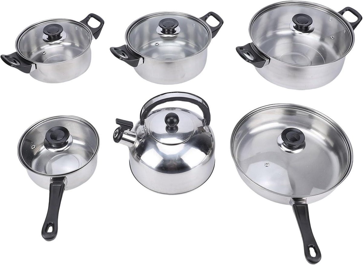 Pannenset RVS - Kookpotten Ketel - Koken Bakken Stoven - Hittebestendige Handgrepen - 5 De