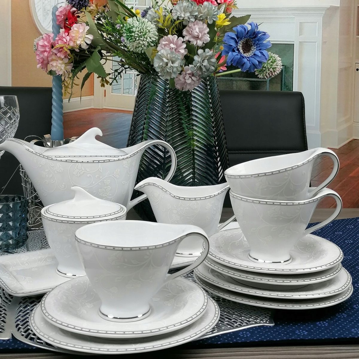 Bogucice Julia Platin Koffieservies 22 Delen voor 6 Personen