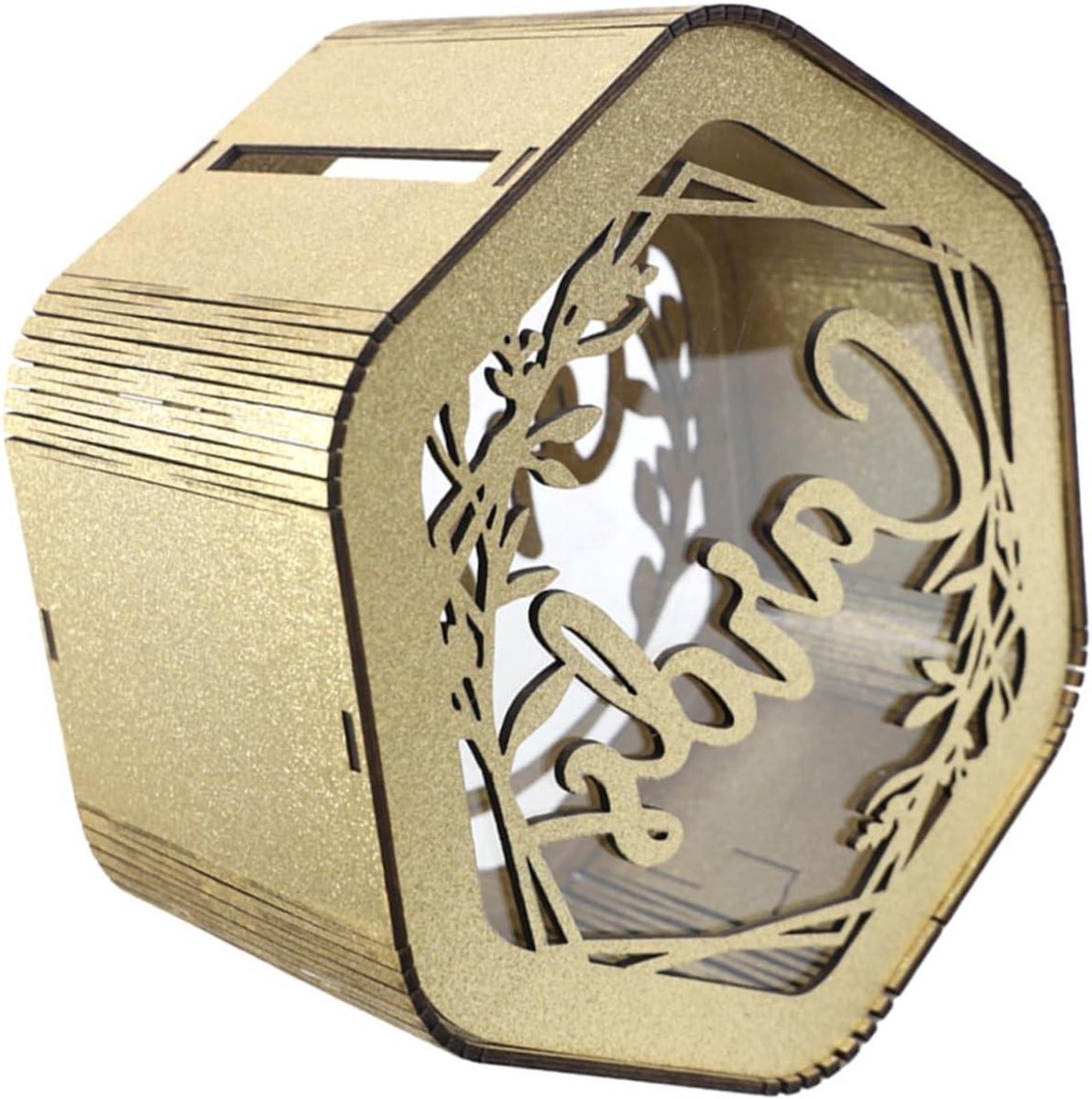 Houten kaartenbox - Decoratieve geschenkdoos - Bruiloft kaarten verzamelen - Opengewerkt design - 30 x 28.5 x 15.2 cm