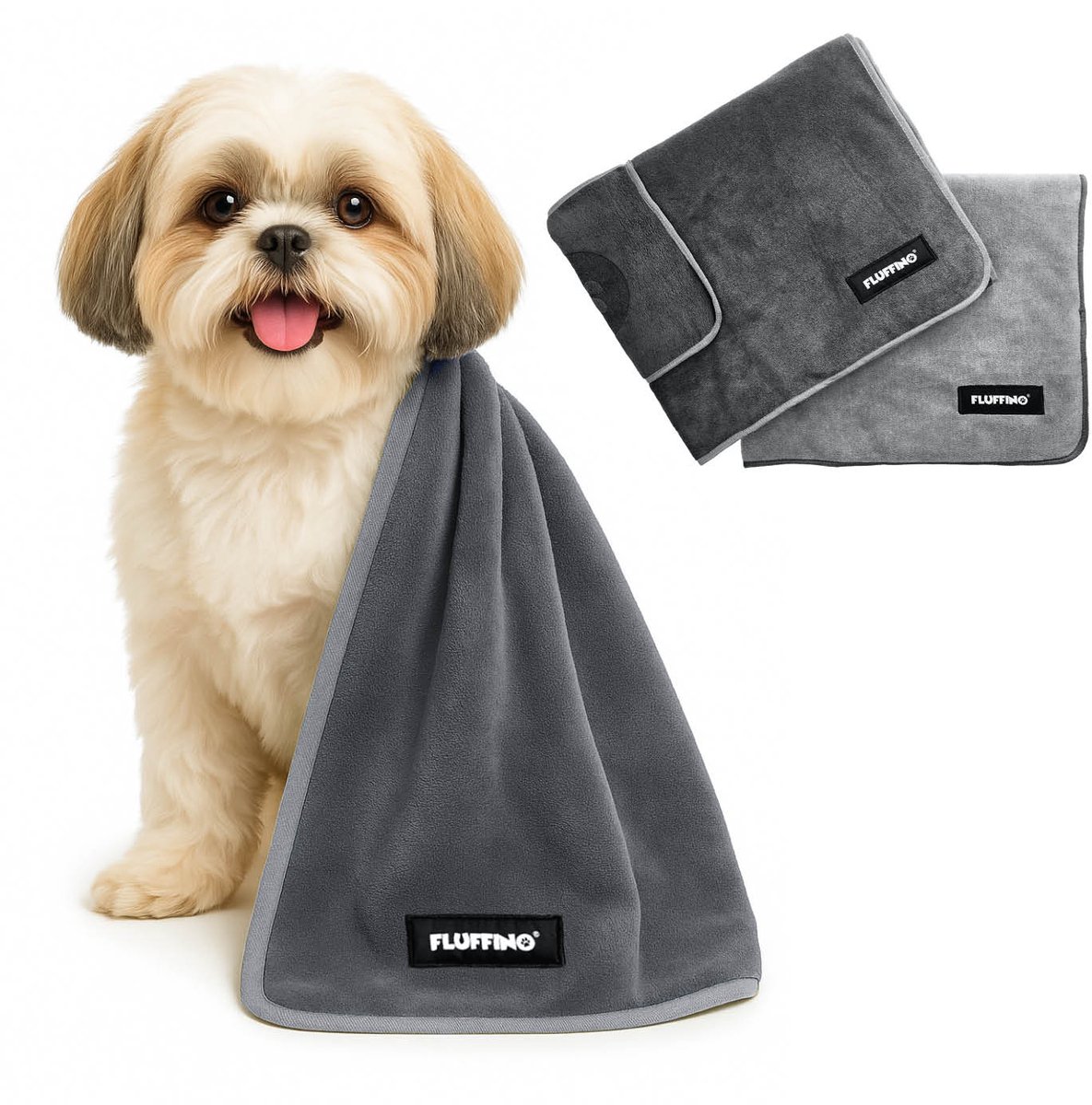 FLUFFINO Set van 2 hondenhanddoeken - 90 x 50 cm - extreem absorberend en zacht | Wasbaar op 60 °C, sneldrogende microvezelhanddoek voor kleine en middelgrote honden