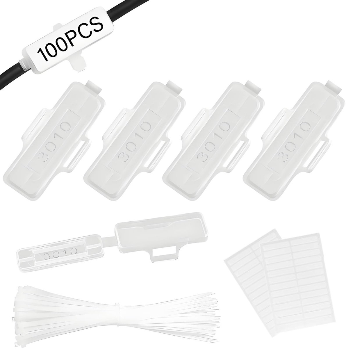Dailygoods- Kabeletiketten 100 stuks - Transparante Kabelmarkers - Kabelbinders - Waterdicht - Markering - Sortering