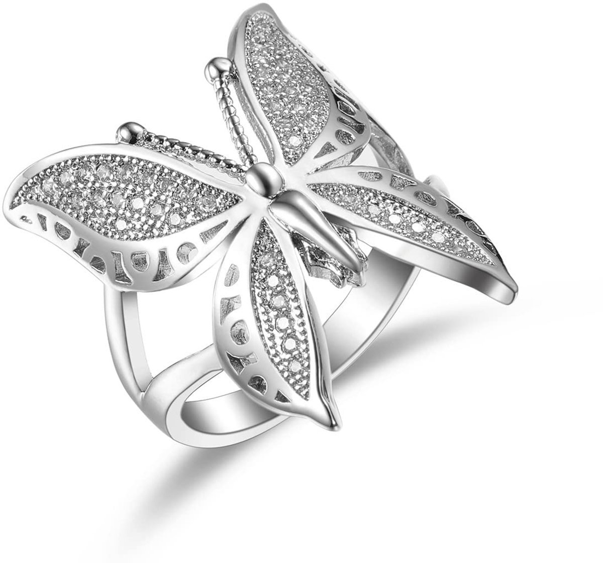 Dailygoods- Vlinderring Verstelbaar - Sieraden voor Dames/Meisjes - Kristal/Zirkonia - Hypoallergeen Metaal - Ideaal Cadeau voor Verloving/Verjaardag