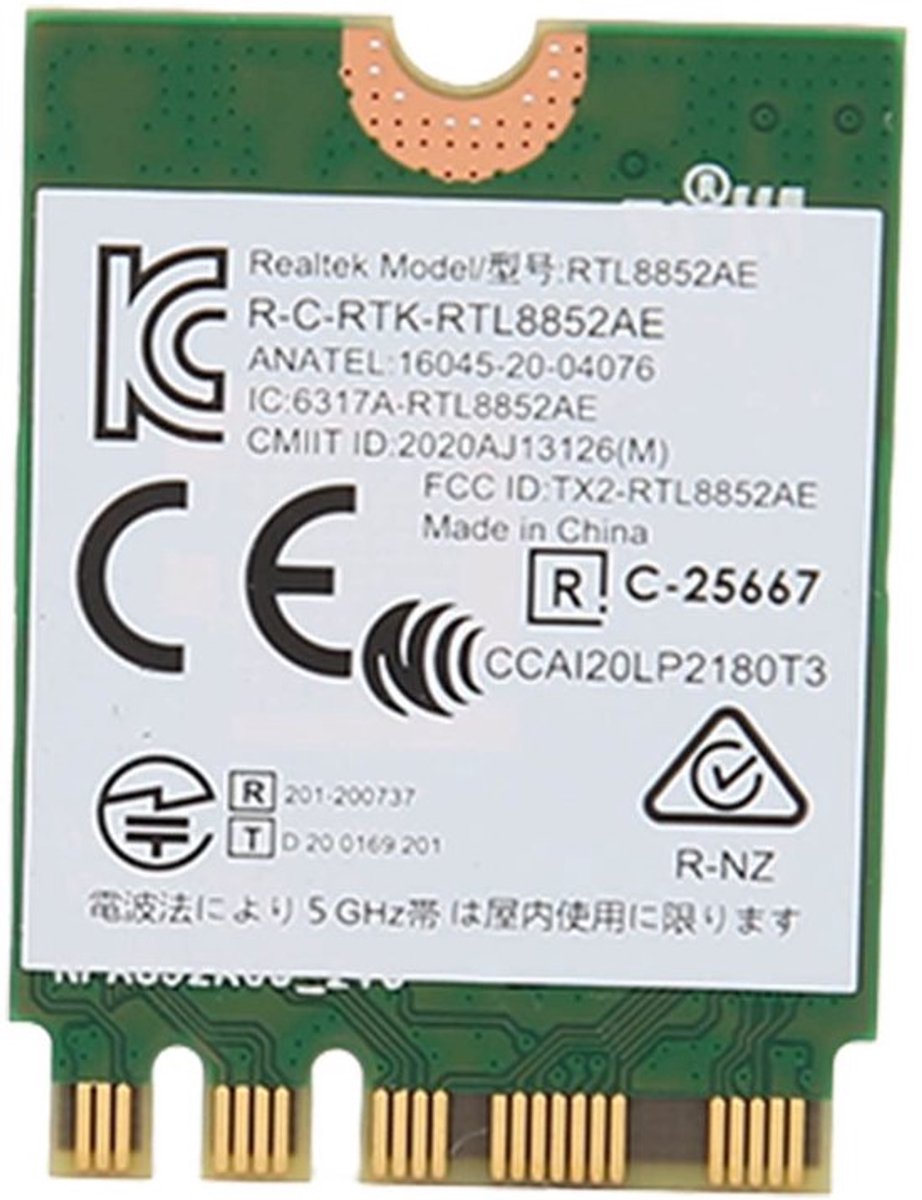 - WiFi 6 Draadloze Kaart - 1800 Mbps - Compact formaat - BT 5.2 - MU - Voor Desktop en Laptop - M.2