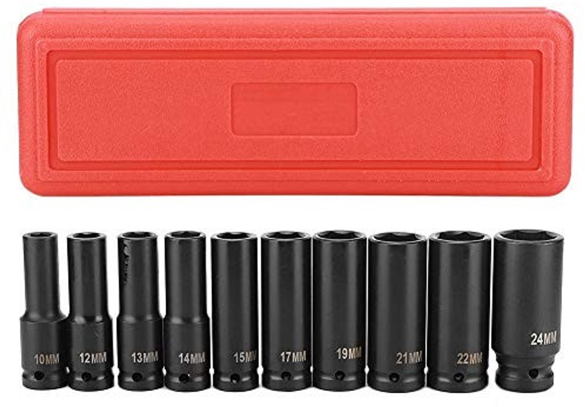 Dailygoods- Zeskantdoppen 10 x 1,2 inch - Steeksleutelset - Professionele kit - Chroom-vanadiumstaal - Opbergdoos - Voor snelle reparaties - Dopsleutelset