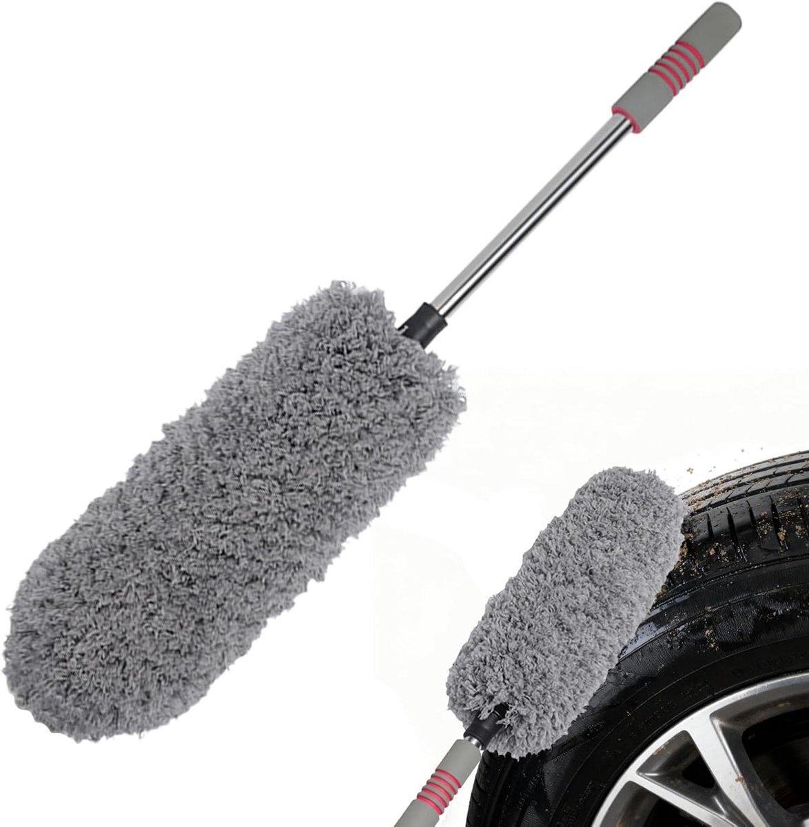Auto Stofdoek - Reinigingsborstel - Auto Interieur Reinigen - Uitschuifbaar Krasvrij - 57-78 cm - Grijs