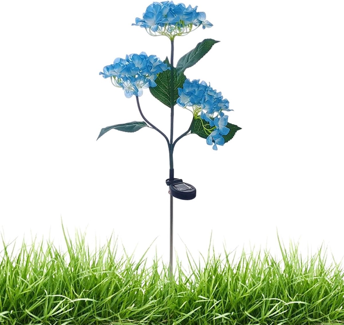 Op zonne-energie werkende lamp in de vorm van een hortensia - LED-zonnelamp met grondaansluiting en automatische lichtschakelaar, geschikt voor tuindecoratie zoals terrassen en gazons - Blauw