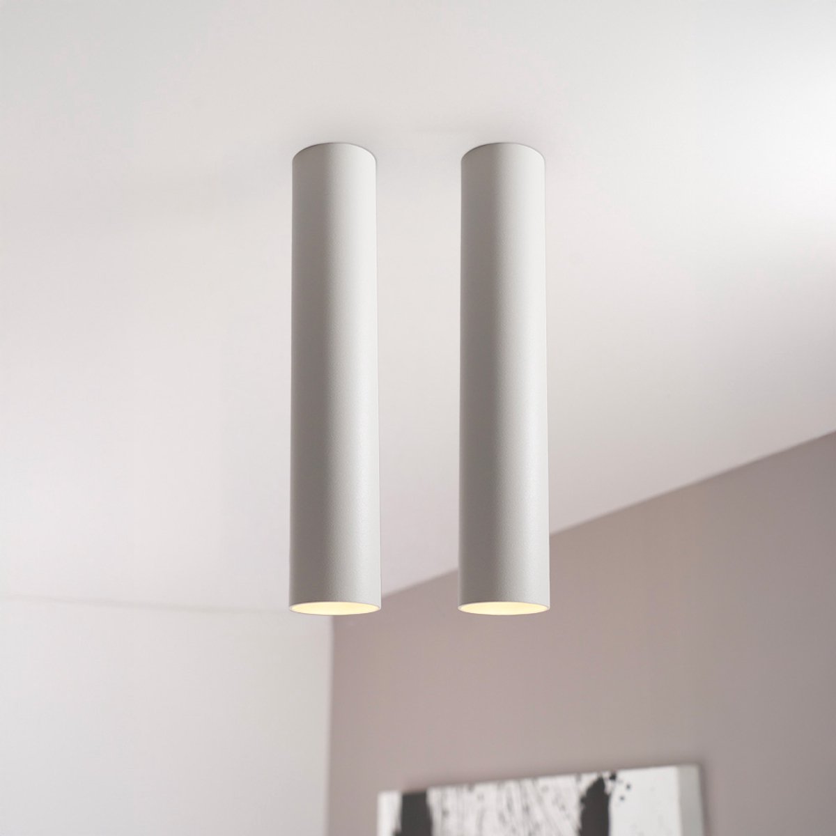 2x Canopus bianco l by LUSENZ - Cilindervormige opbouwspot in met mat witte coating