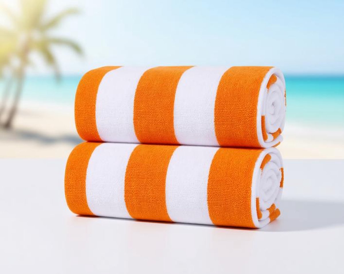 Maison Elara Extra grote strandhanddoek in oranje cabanastijl - 100% katoen, hoog absorberend