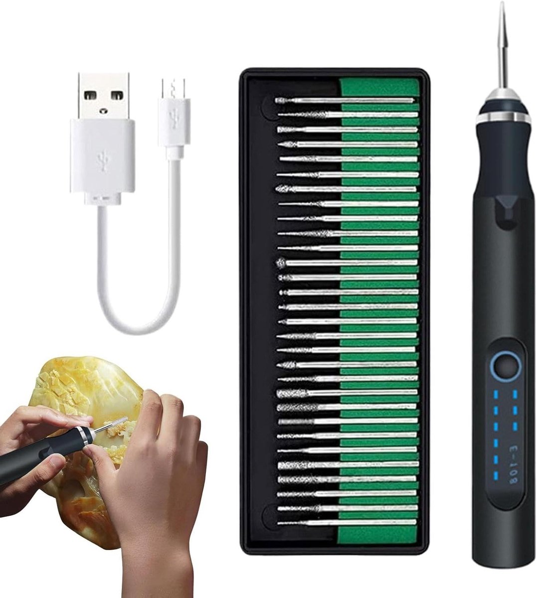 Graveerpen - Elektrisch Gereedschap - Materiaal Bewerken - Oplaadbaar USB - 16cm - Zwart