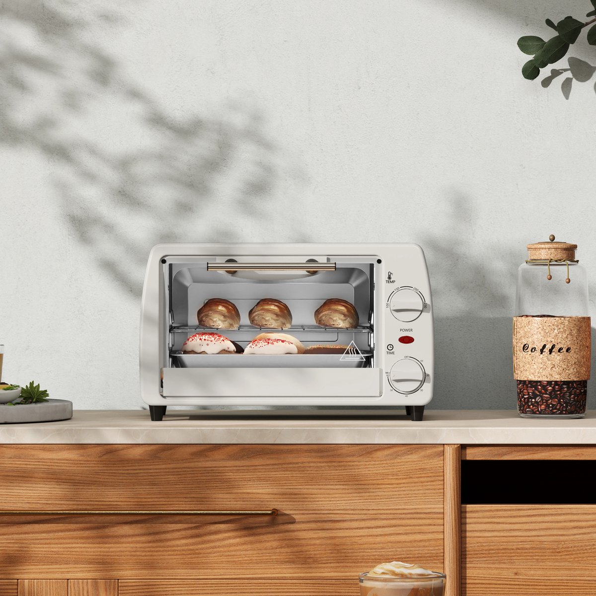 Mini Oven - Kleine Elektrische Oven - Temperatuur tot 230 ℃ - 60 Minuten Timer - 10 Liter 750W - Voor Camping en Keuken - 36,5x26x22 cm - Crèmewit – foto 5