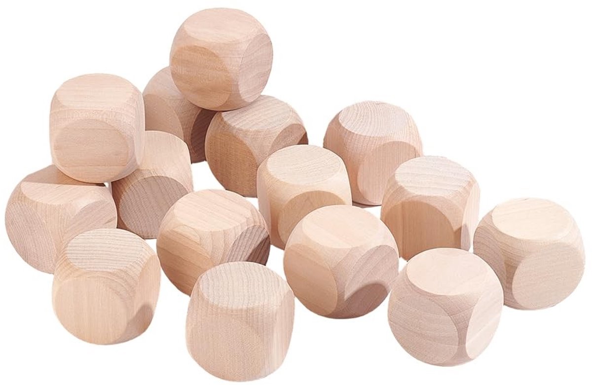BRENZOOS- Houten Dobbelstenen 15 Stuks - Grote Blanco Kubussen 5 cm - Natuurlijk Hout - Afgeronde Hoeken - DIY Ambachtelijke Projecten - Massief Houten Blokjes
