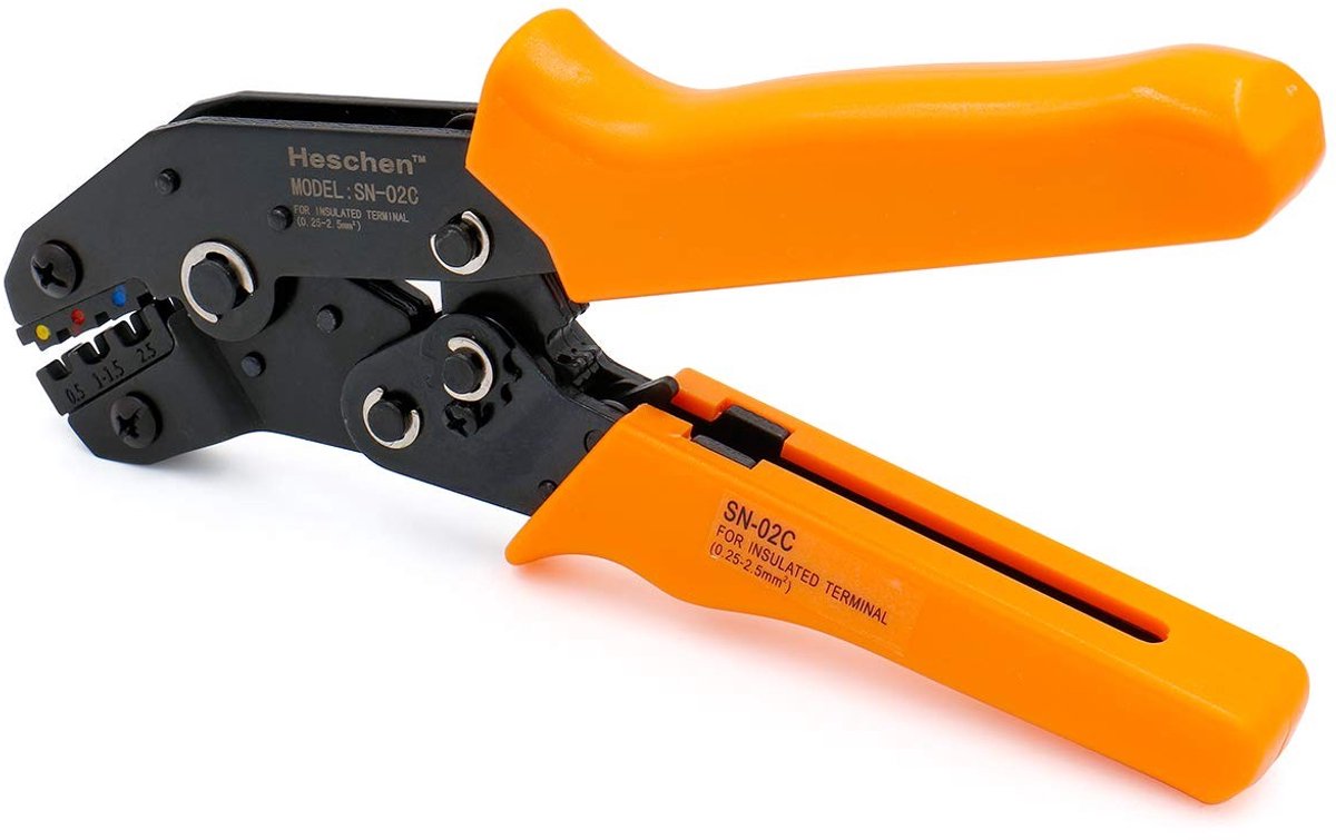 Dailygoods - Mini Ratchet Crimping Plier - Crimping Tool - Lichtgewicht en compact - Oranje - Voor elektrische klussen - 0.25-2.5mm² - Professioneel g...