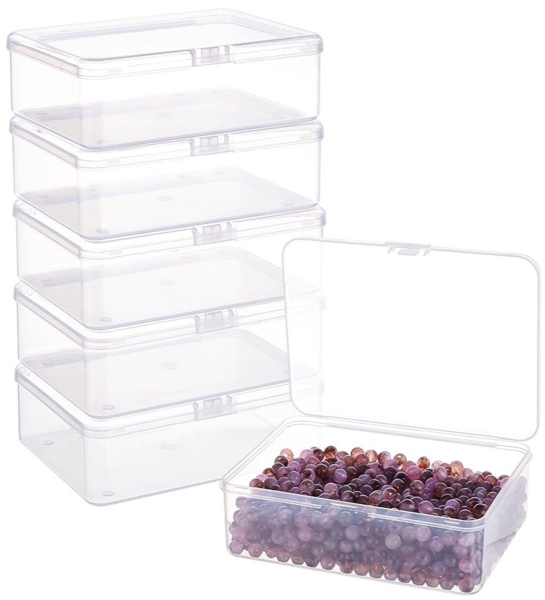 Dailygoods- Opbergcontainers Set van 6 - Rechthoekige Dozen - Doorzichtige Dozen - Opklapbare Deksels - Voor Naaigereedschap/Specerijen - Afmetingen 14,4 x 10,8 x 4,7 cm - Opbergdozen