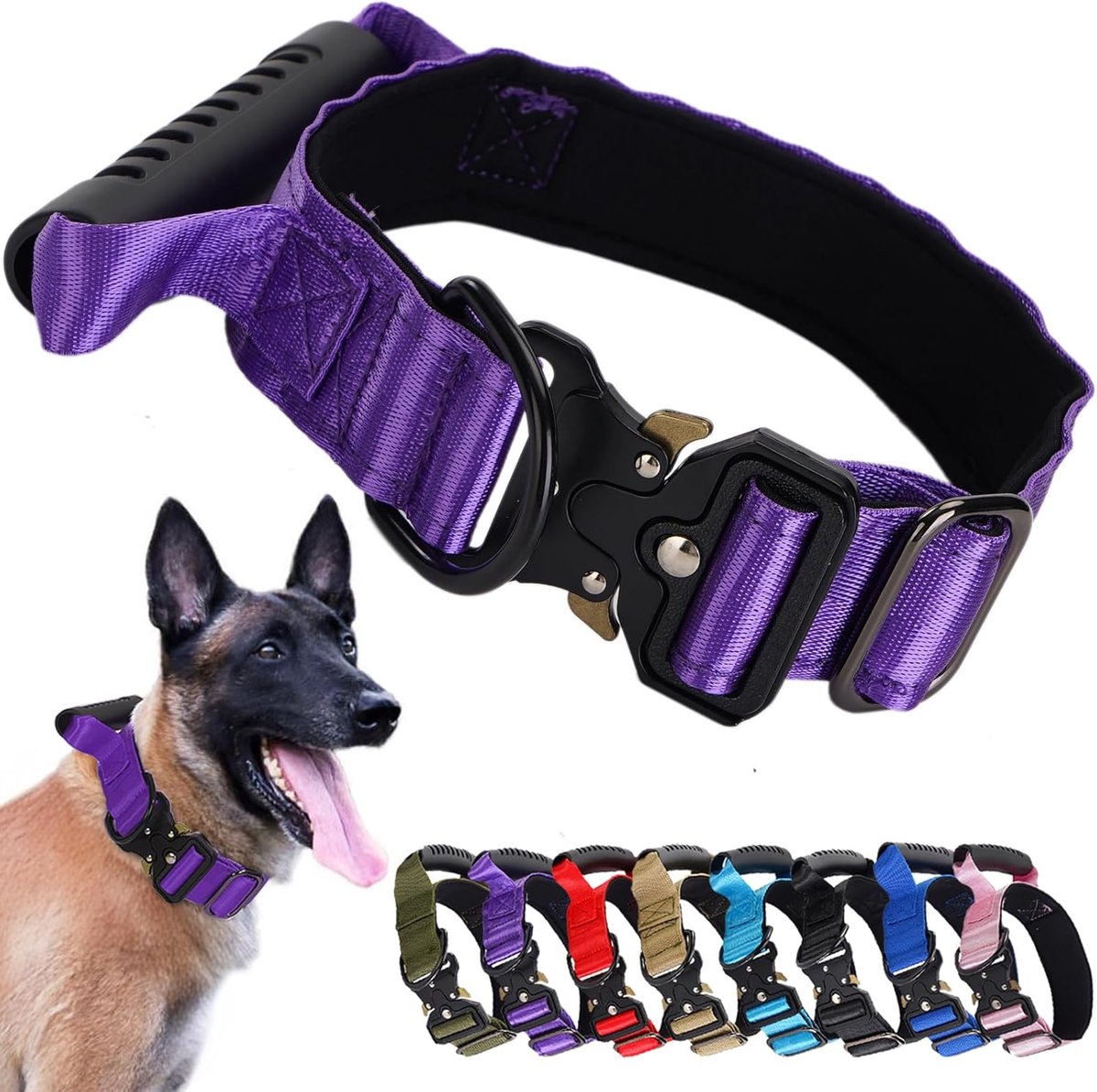 COOAU - Tactische Hondenhalsband met Handvat - Stevig Nylon Halsband met Snelsluiting Metalen Gesp - Verstelbaar Militair Halsband voor Grote Honden Training
