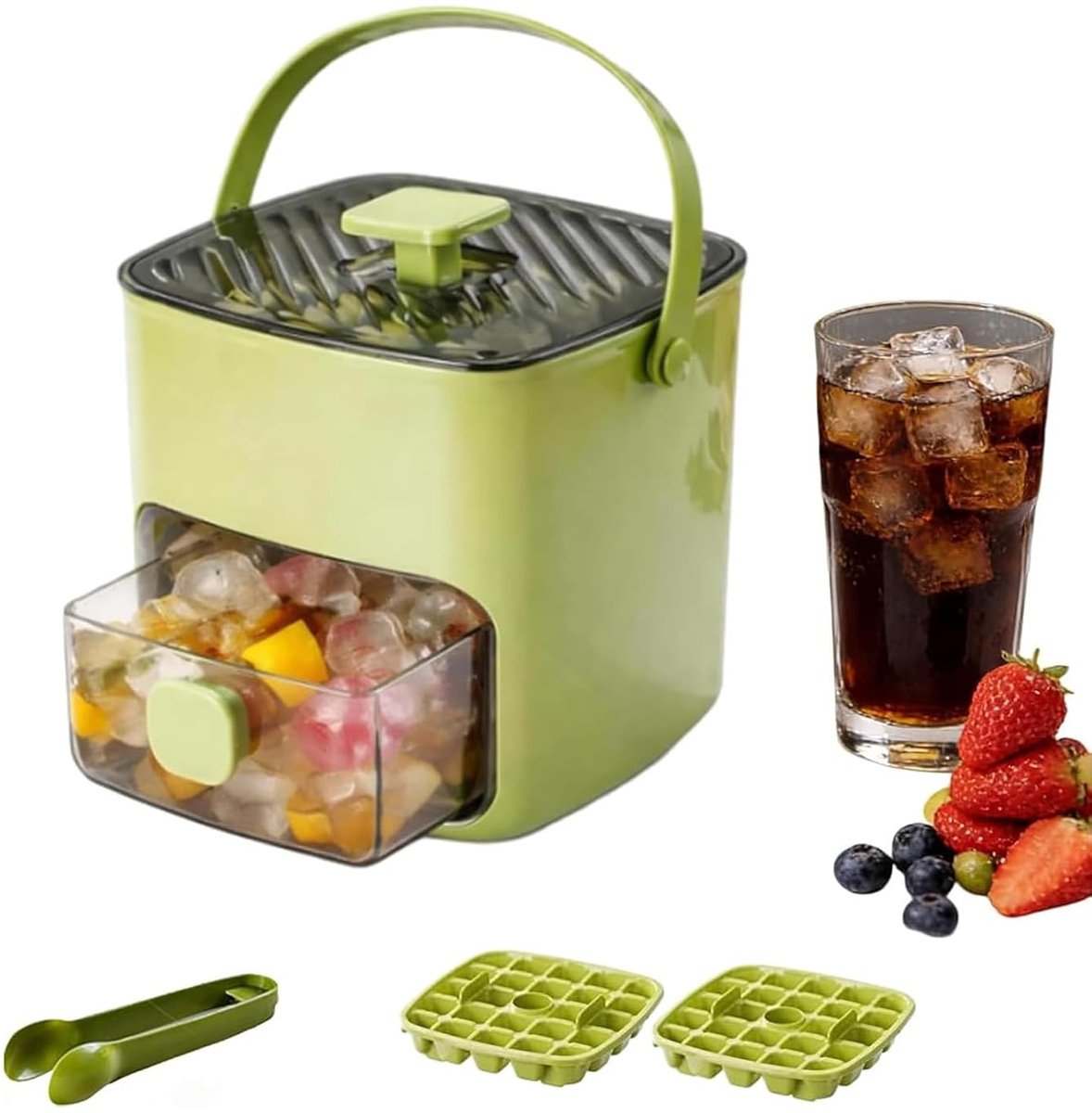 Ulisem - IJsblokjesmaker - 48 vakjes set met deksel, opbergbox en handvat - Perssysteem voor gemakkelijk lossen - BPA-vrij en scheurbestendig - Stapelbaar bespaart 50% ruimte - Voor whisky en cocktails - Voor thuis, feestjes en camper - Groente