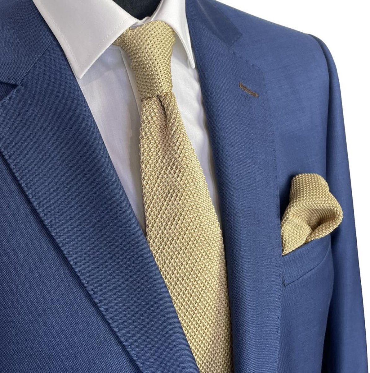 Baxter & Bow Stropdas Set Heren Zand – Gebreide Stropdas met Pochet - gebreid polyester - zand