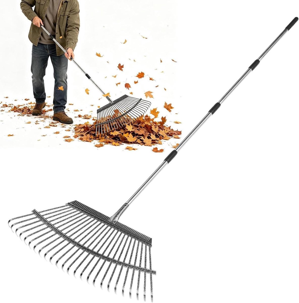 Gazonhark Metaal - Handgereedschap Tuin - Bladeren Verzamelen - Ergonomisch Handvat - 158 cm Lengte - Niet gespecificeerd