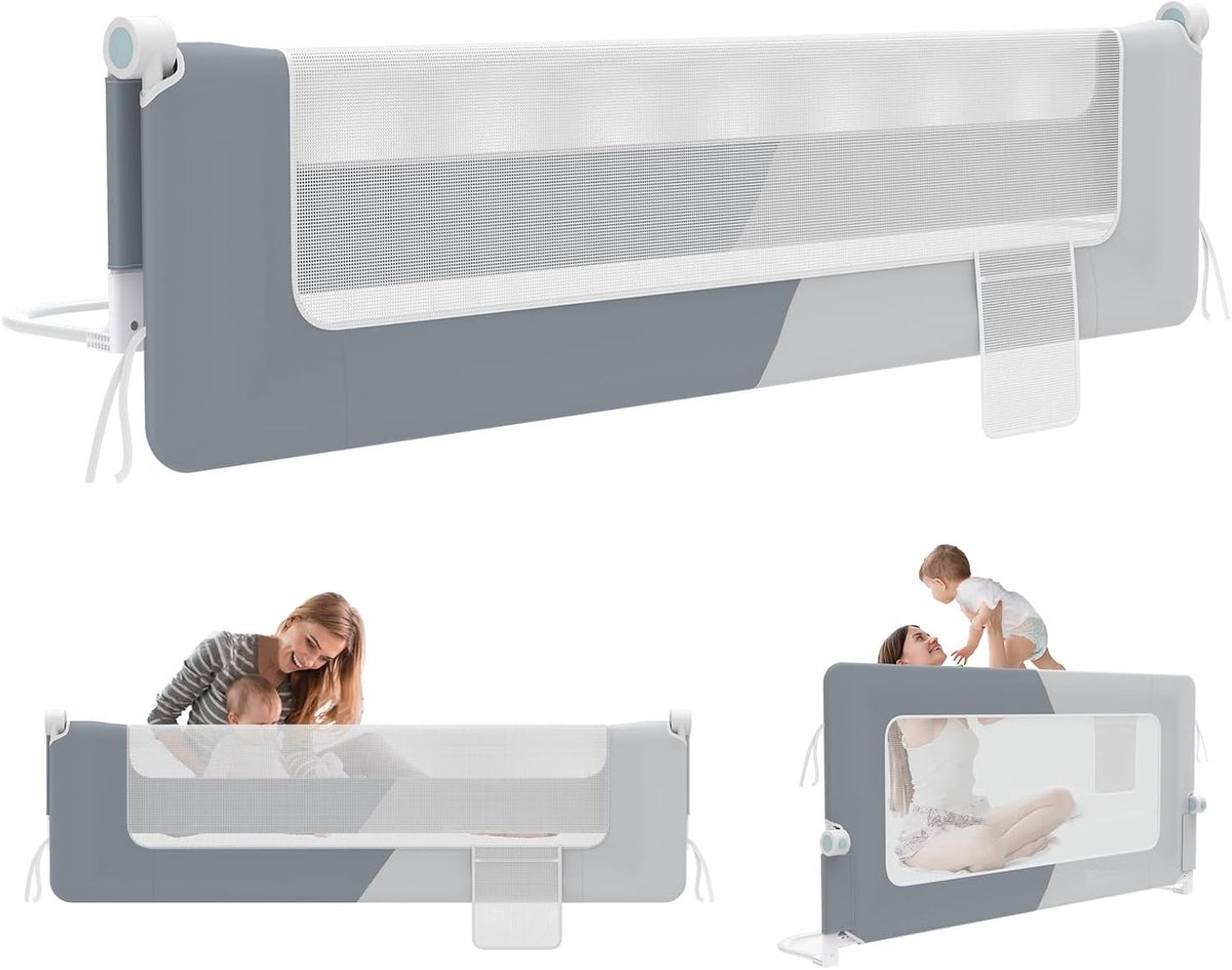 Bedhek Valbeveiliging - Kinderbedhek - Veilig Slapen - Slim Inklapbaar Design - 180 cm - Grijs