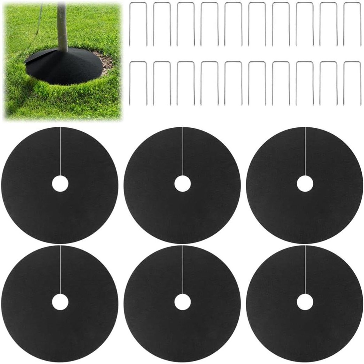 Boom Bescherming Mat - Onkruid Ring - Planten Verzorgen - Lichtgewicht Ontwerp - 6 Stuks 52cm - Zwart