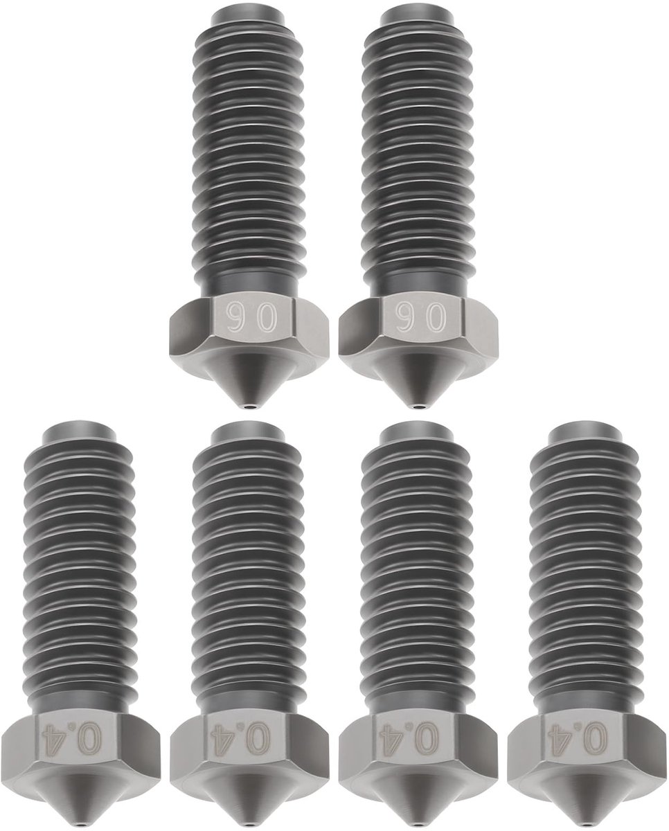 Dailygoods- Sproeiers 6 Stuks - 4x 0,4 mm/2x 0,6 mm - Gehard Staal - M6 Draad - Mondstuk - Slijtvastheid voor 3D-prints - Spuitmonden