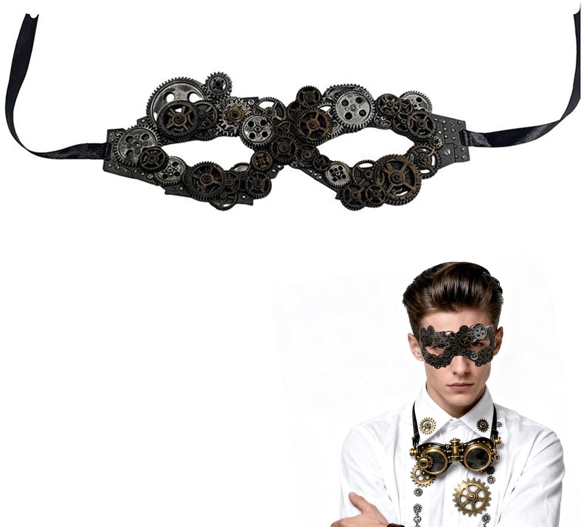 Dailygoods- Halfmasker met tandwieldesign - Steampunk-masker - Kostuumaccessoire - Halloween/carnaval - Uniek retro uiterlijk - Lichtgewicht kunststof - Kostuum Masker