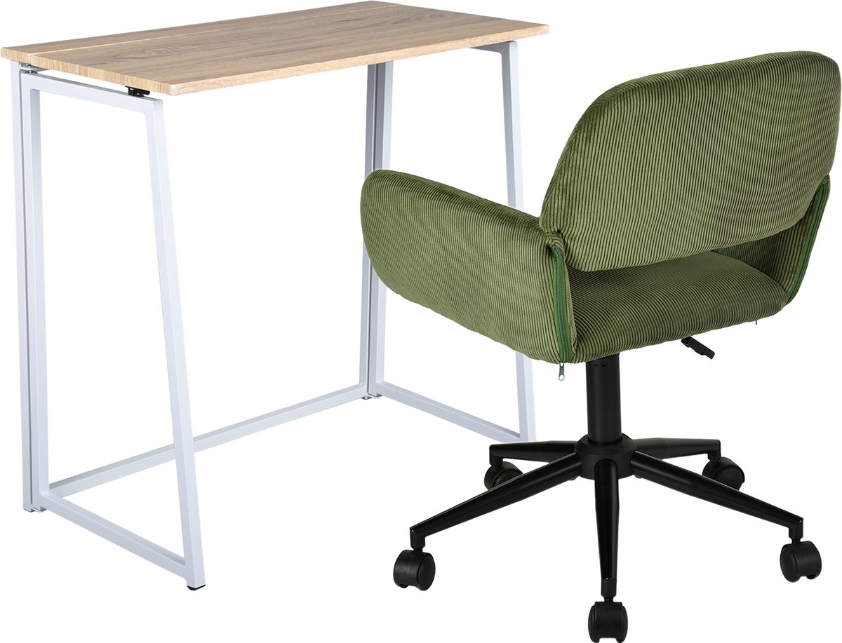 Bureau - Inklapbaar Bureau met Verstelbare Bureaustoel Set - Beige