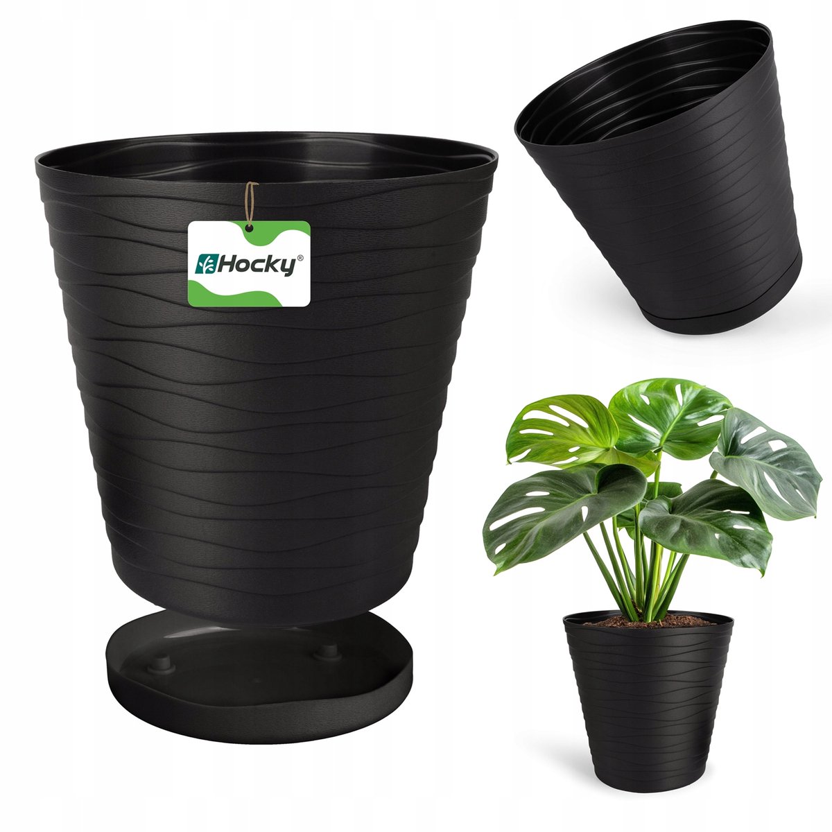 Zwarte Bloempot 19cm Met Schotel - Duurzaam Kunststof