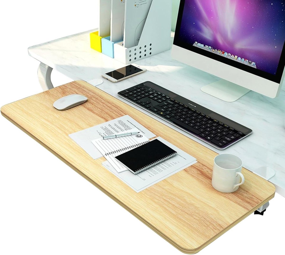 Bureau Extender - Armleuning Plank - Werkruimte Verbeteren - Zonder Boren - 75 x 25 cm - Houtkleurig