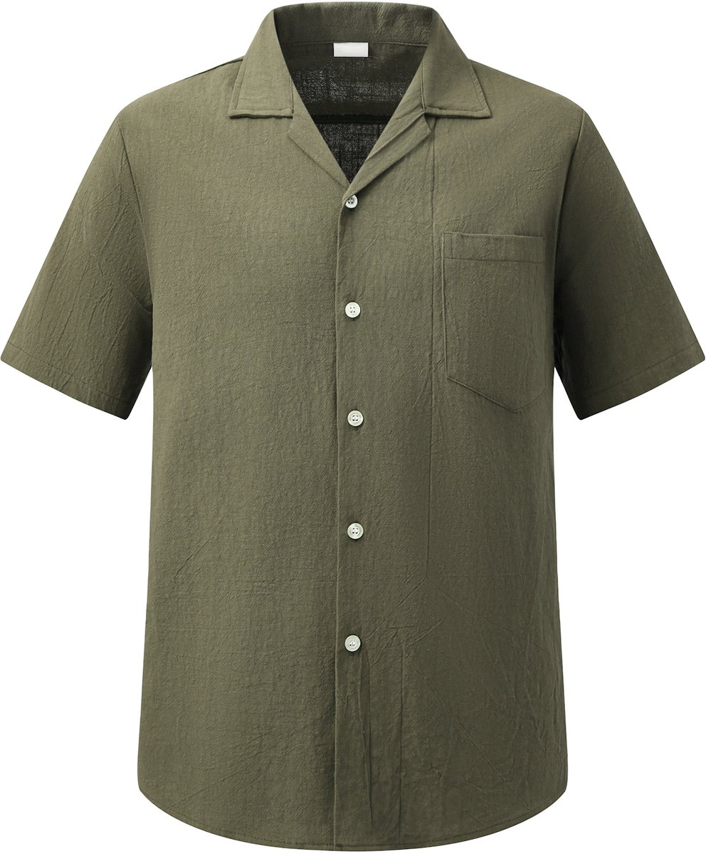 ALLTHEMEN Heren Casual Kort Overhemd - Retro Cuba Kraag - Regular Fit - S