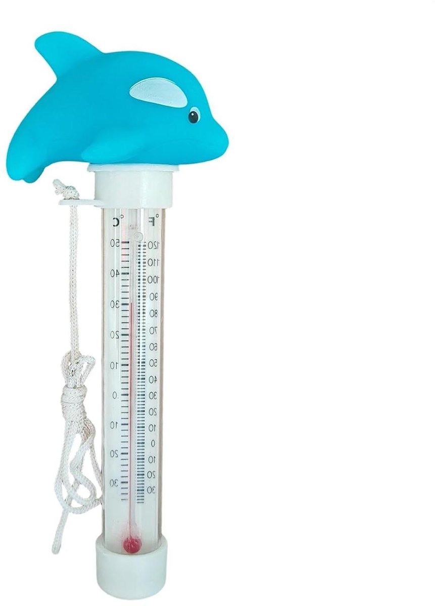 Zwembadthermometer Drijvend - Watermeter Dierenfiguur - Watertemperatuur Meten - Gemakkelijk Afleesbaar - 20 cm Lengte - Blauwe Dolfijn