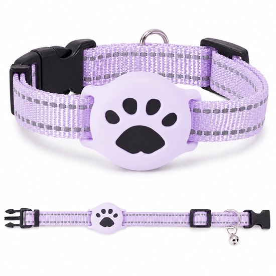 Traceur GPS pour chat sans abonnement - Système de suivi pour chat avec collier (28-39 cm) - Étanche IP68 - Compatible Apple Localiser et Android - Violet