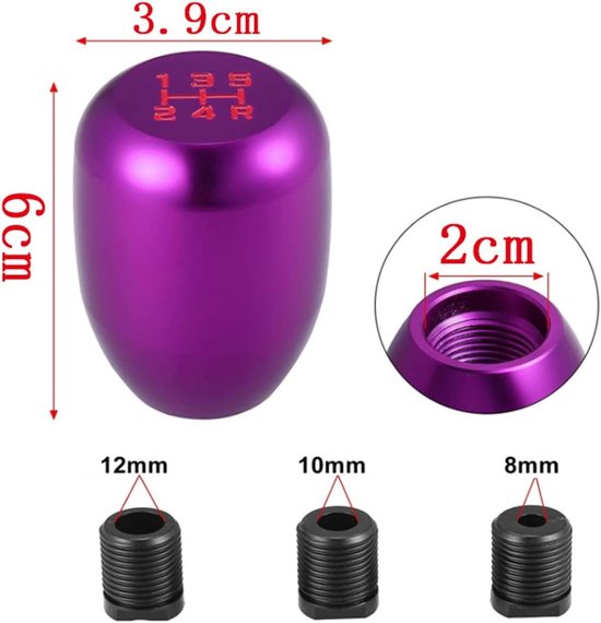 Versnellingspookknop Auto - Schakelhendel Pook - Handmatig Schakelen - Duurzaam Aluminium - 3 Adapters - Zwart van Merkloos — afbeelding 2