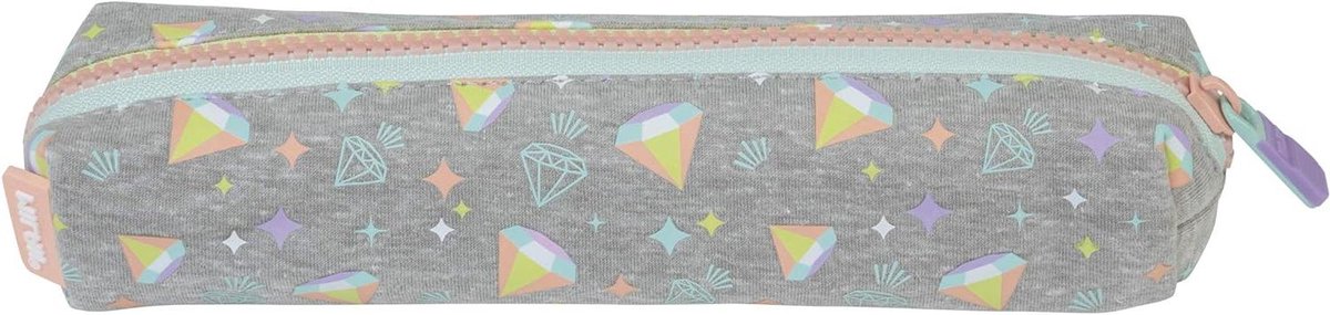 Mini Etui - Pennenetui Diamantjes - Schoolbenodigdheden - Speciale Pastel Editie - 21 x 4.5 x 5 cm - Grijs