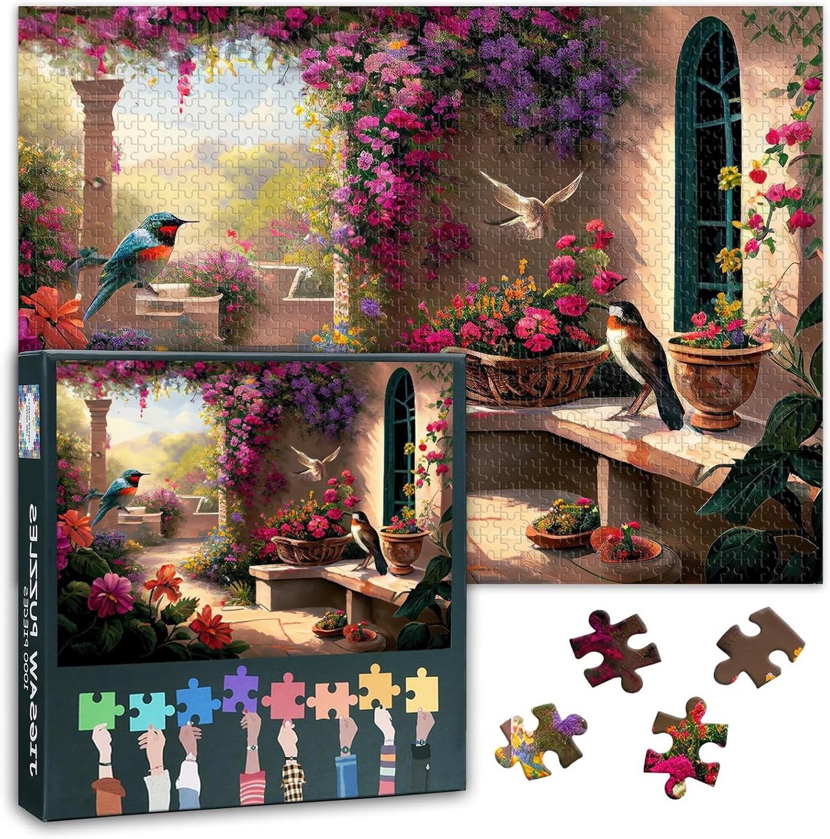 Puzzel 1000 Stukjes - Legpuzzel Volwassenen - Ontspannend Tijdverdrijf - Letters op Achterkant - 70 x 50 cm - Bijen Vogels