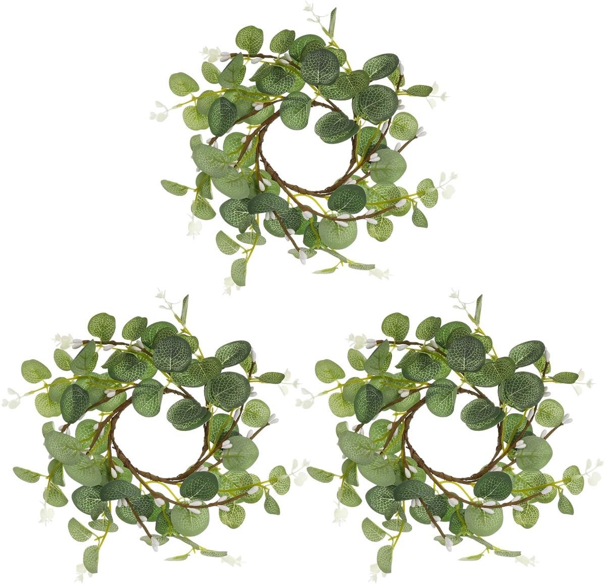 Allecto - van 3 Eucalyptus Kaarskransen met Bessen - Decoratieve Ringen voor Thuis en Feesten