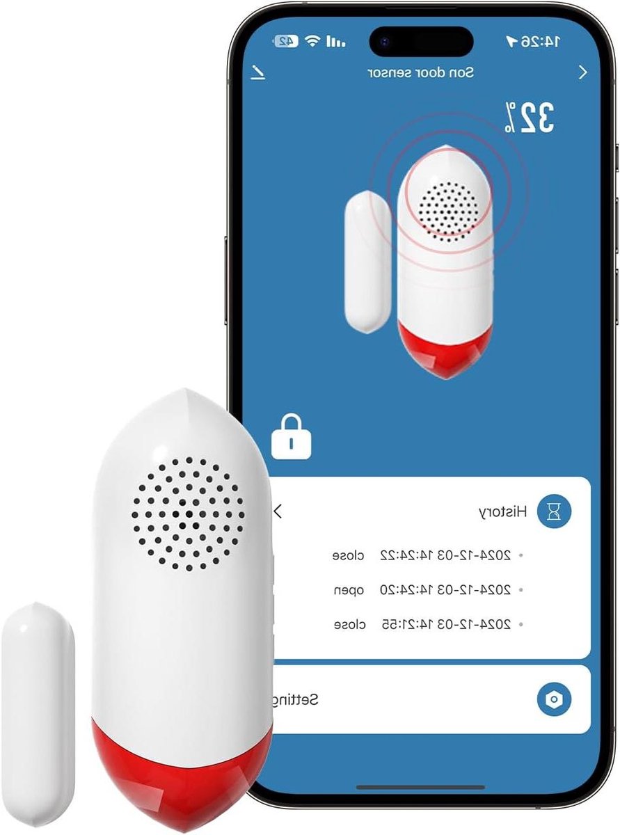 Deur Alarm - Koelkast Sensor - Voedsel Beschermen - Gratis App Meldingen - 0-120dB Sirene - Wit