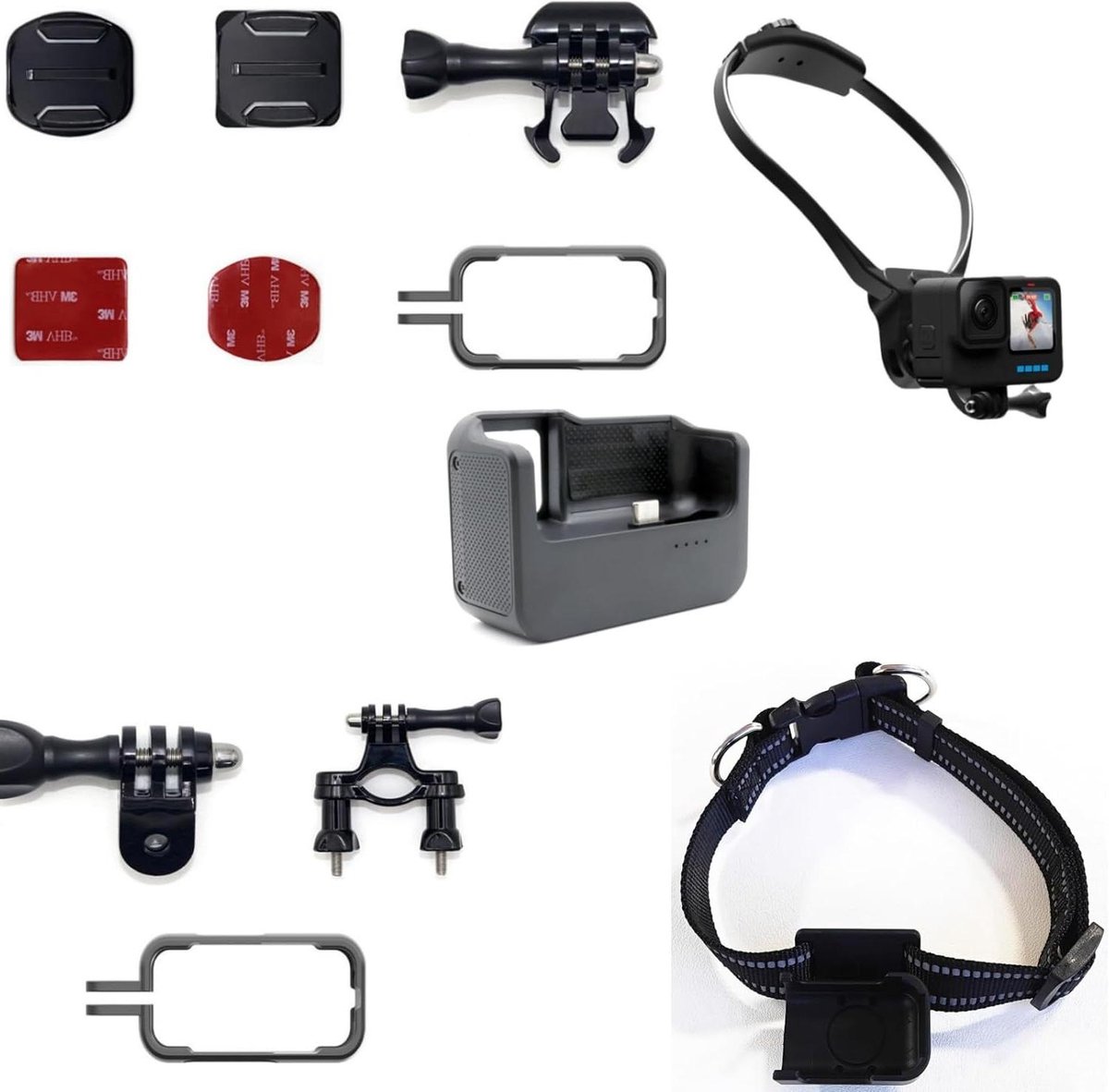 Mini Body Camera Accessoires - Fietsstandaard Helmstandaard - Diverse Bevestigingen - Veelzijdige Montage Opties - Compact Ontwerp - Zwart