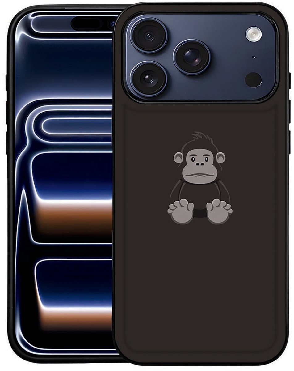 Gorilla iPhone 17 Pro Max Hoesje Zwart TPU Randen Met PU Kunstleer