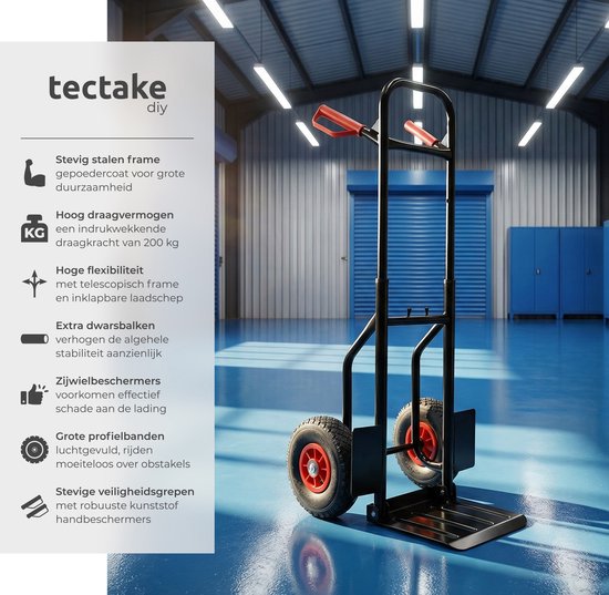 Diable pliable pour le déménagement et le Transports, pelle de chargement avec cadre en acier et pneus pneumatiques, capacité de charge jusqu'à 100 kg