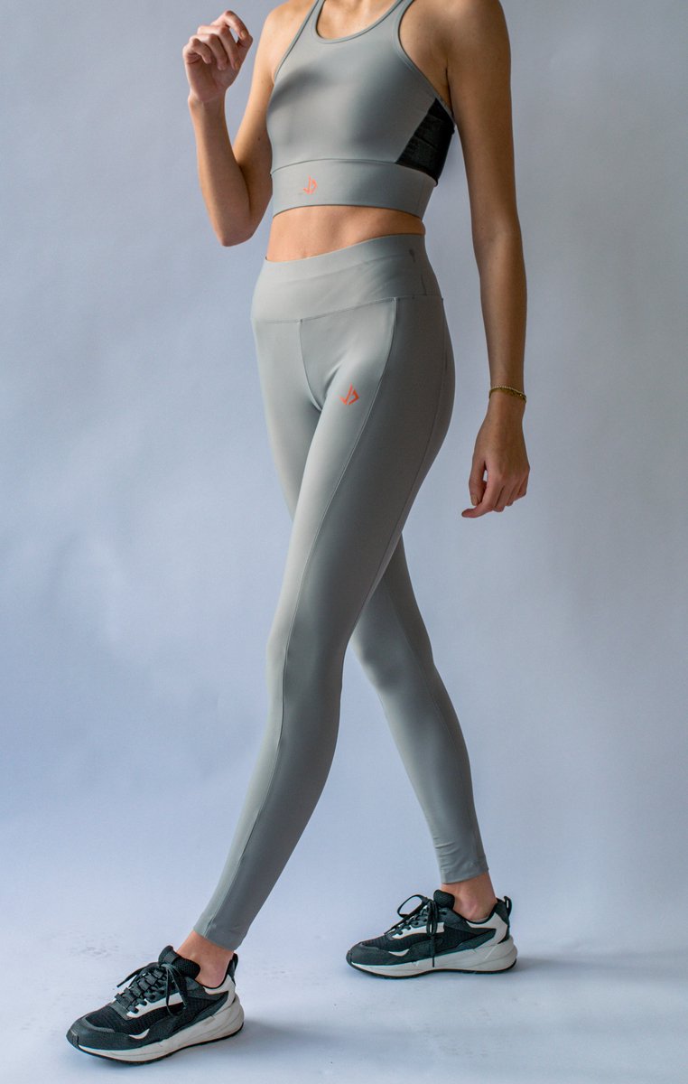 JUSS7 Premium Sportset Dames - Extra Lange Legging & Crop Top - Met Telefoonzak - Squat-Proof - Grijs - Maat S