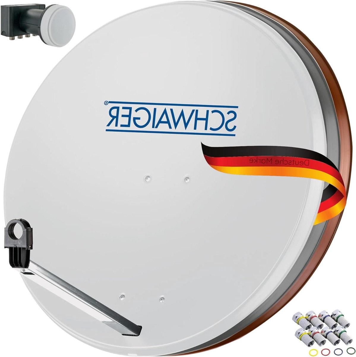Satellietschotel Set - Satelliet Antenne - TV Ontvangst - Quad LNB 4 Ontvangers - 75cm Staal - Lichtgrijs