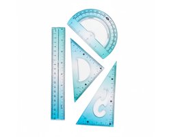 Plastic Linialenset - Meetgereedschap Set - Tekenen en Meten - Transparant met Duidelijke Schaal - 4-delig - Blauw Degradatie