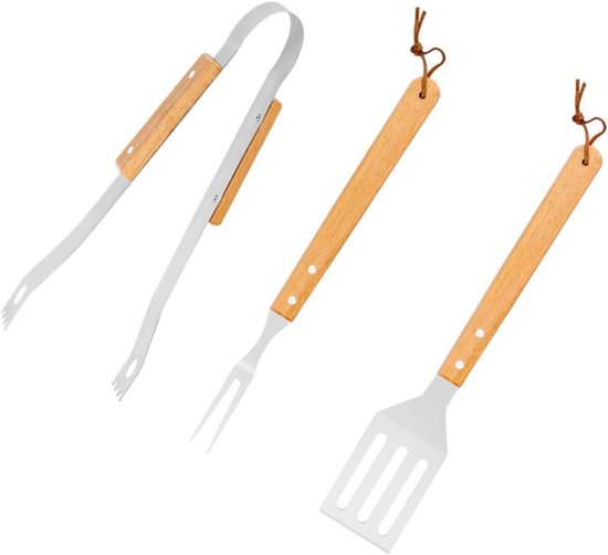 BBQ gereedschap set - RVS barbecue tools met houten handgreep - met ...