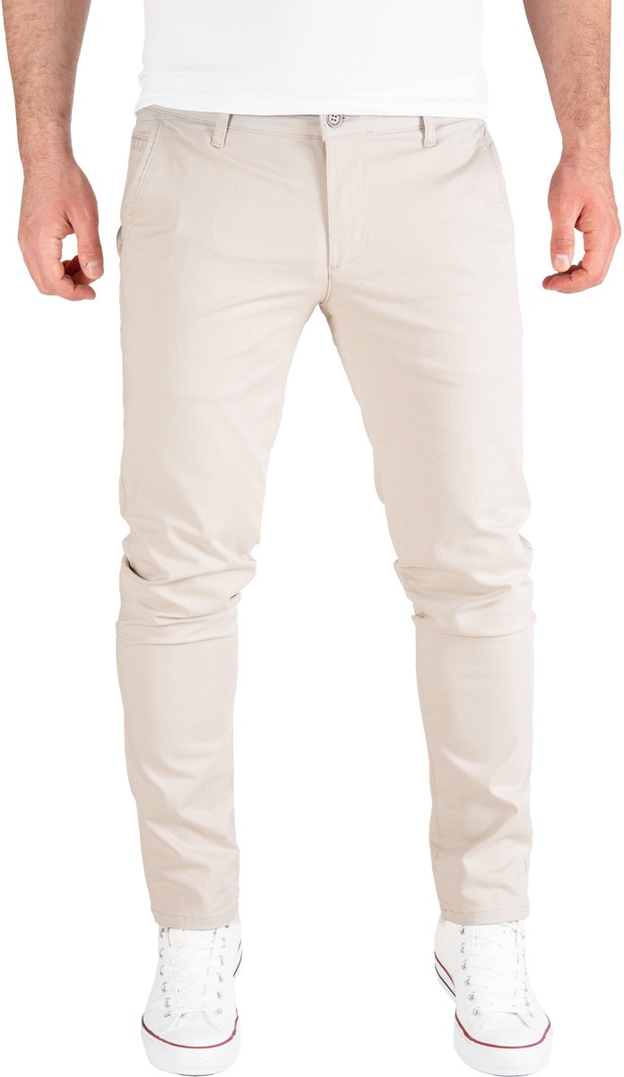 PITTMAN Heren Chinobroek Derrick – Slim Fit – Katoen Stretch – Beige – 5-pocket