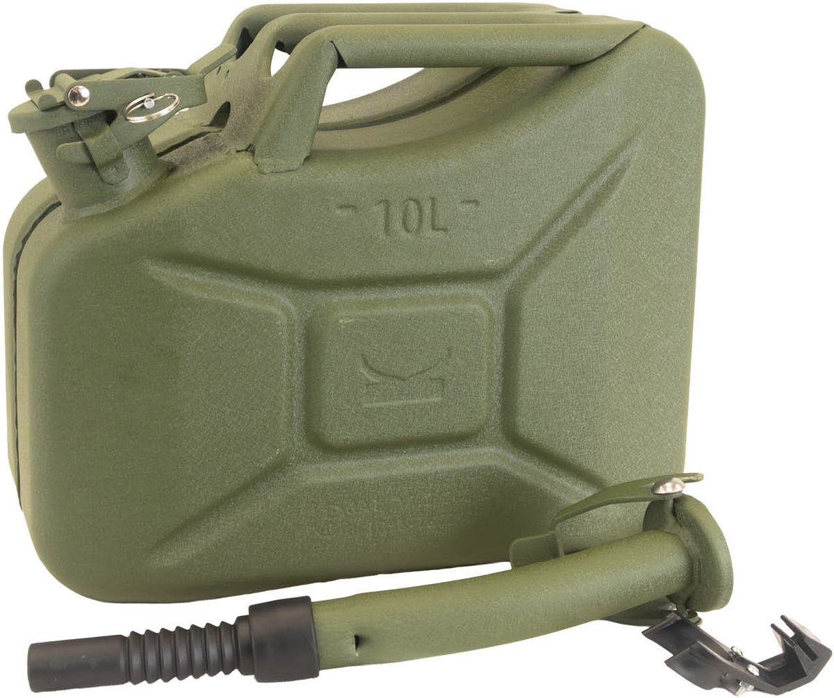 TRUTZHOLM Metalen Jerrycan 10L - Hamerslag Groen - Met UN-Goedkeuring - Krasbestendig Incl. Schenktuit en Voertuighouder