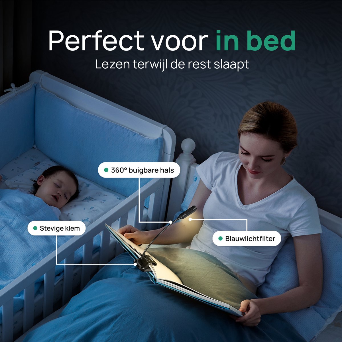 JUALL LED Leeslampje voor Boek - 9 Lichtstanden - Oplaadbaar Leeslampje voor in Bed - Boeklampje - Leeslampje met Klem - Bedlampje - Zwart — cadeau in Gadgets - foto 6