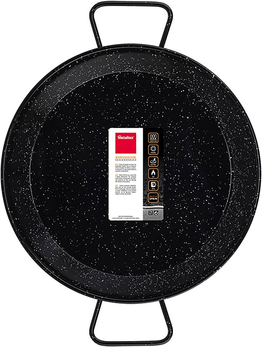 Geëmailleerde Pan - Inductie Koekenpan - Gerechten Bereiden - Versterkte Handgrepen - 38 cm - Zwart